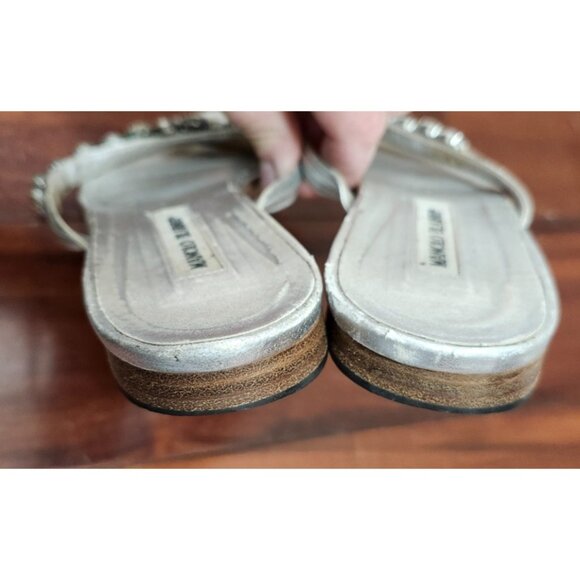 Manolo Blahnik Silver Crystal Thong Sandals Size 39.5 / 9.5 Designer Slide Shoes - Picture 9 of 14